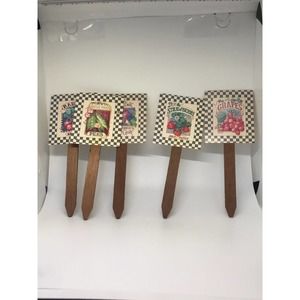 Vintage garden labeled signs for fruits and vegetables